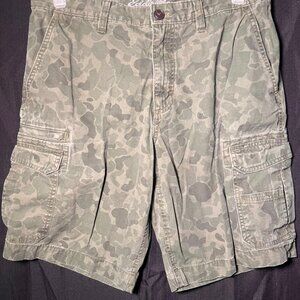 Eddie Bauer Camo Cargo Shorts Men's 35x12 Green Ripstop Hiking Outdoors (F)‎